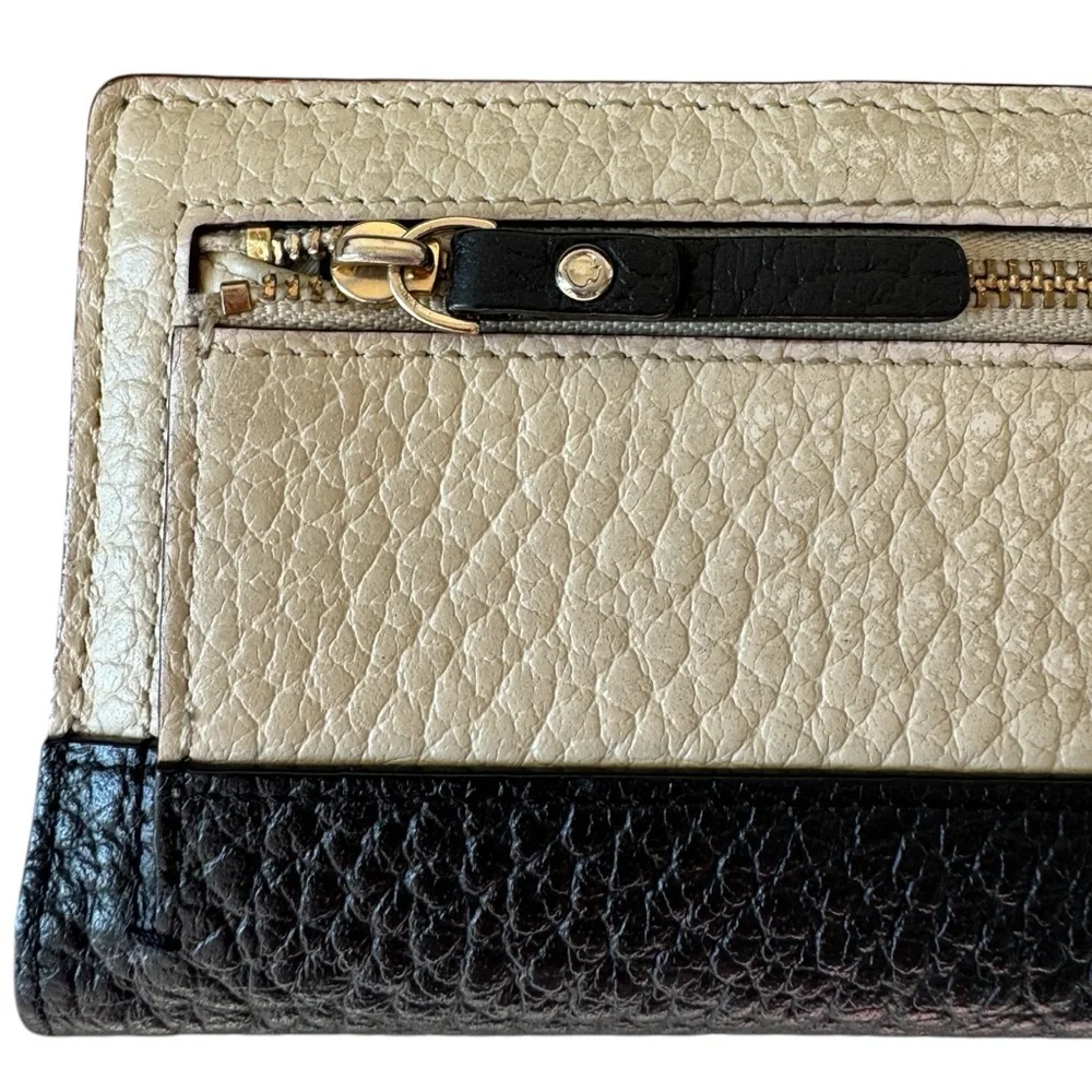 Kate Spade Color Block Slim Wallet Leather Black Cream